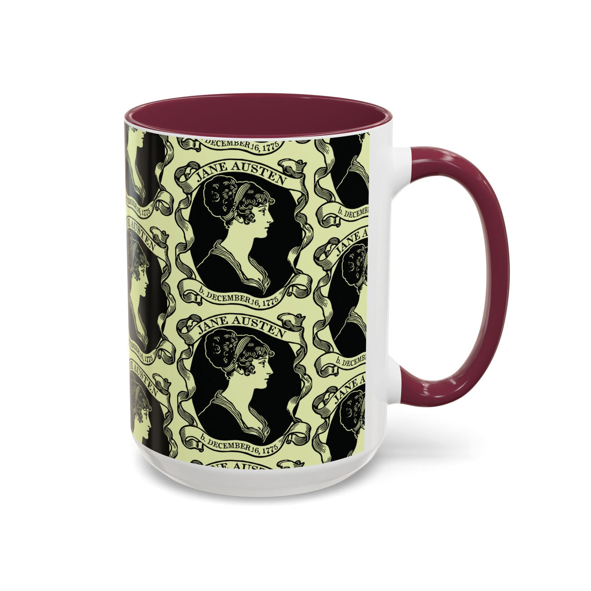 Jane Austen Cameo Pattern Coffee Mug — Literary Tea & Coffee Cup (11oz/15oz)