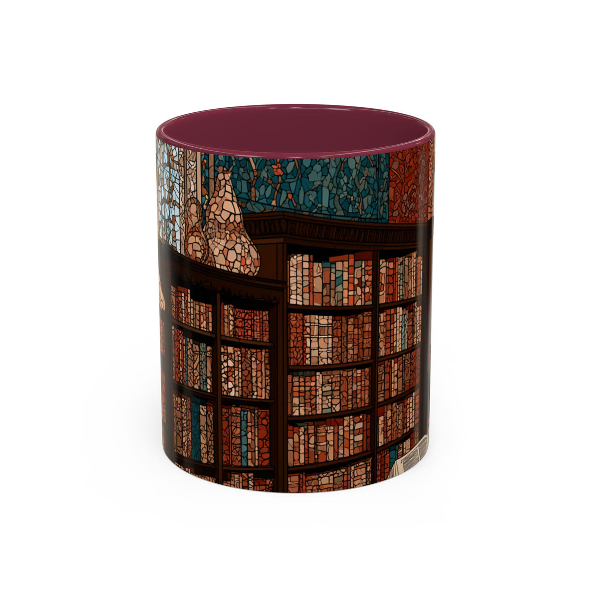 Cozy Library/Bookstore - Stained Glass Illustration Mug | Color Accent Ceramic Mug