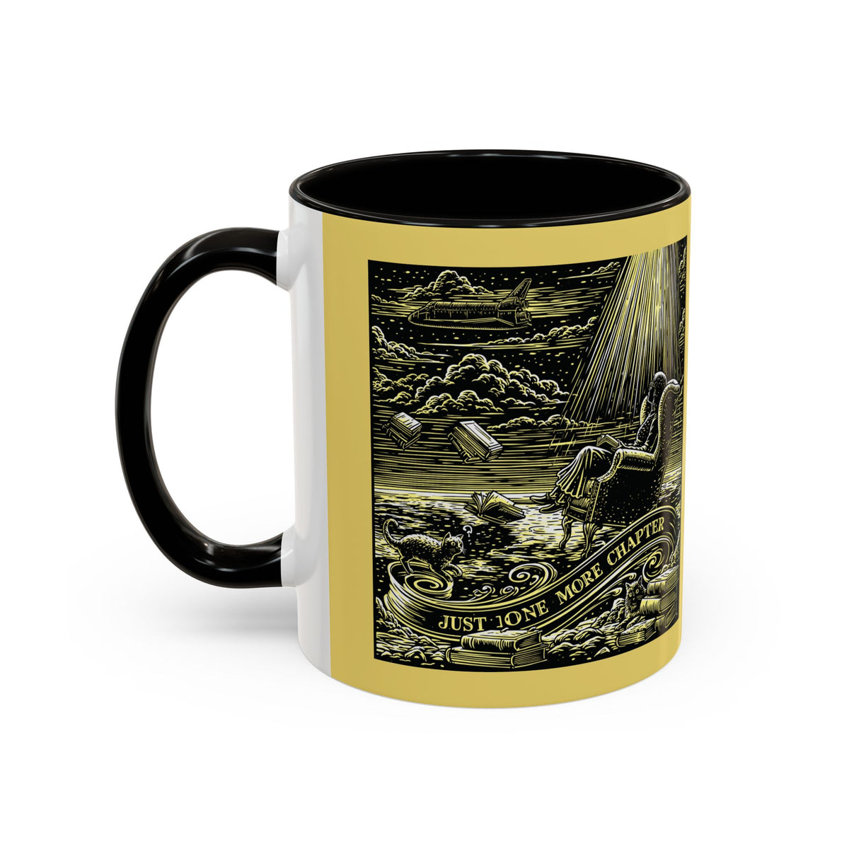 "Just One More Chapter" Under UFO Illustration Mug | Color Accent Coffee Cup