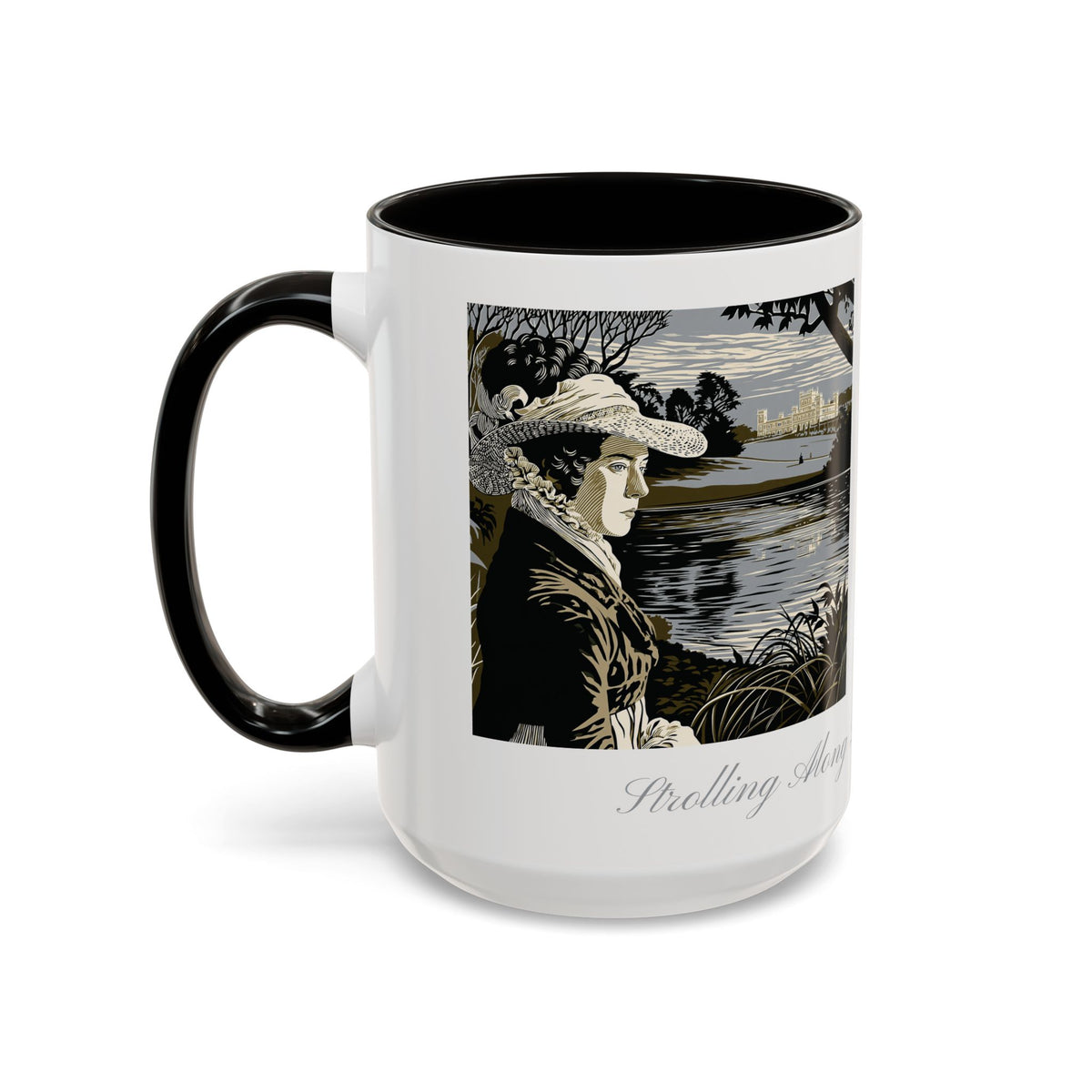 'Strolling Pemberley' Ceramic Coffee Cup — Vintage Regency Silhouette Mug