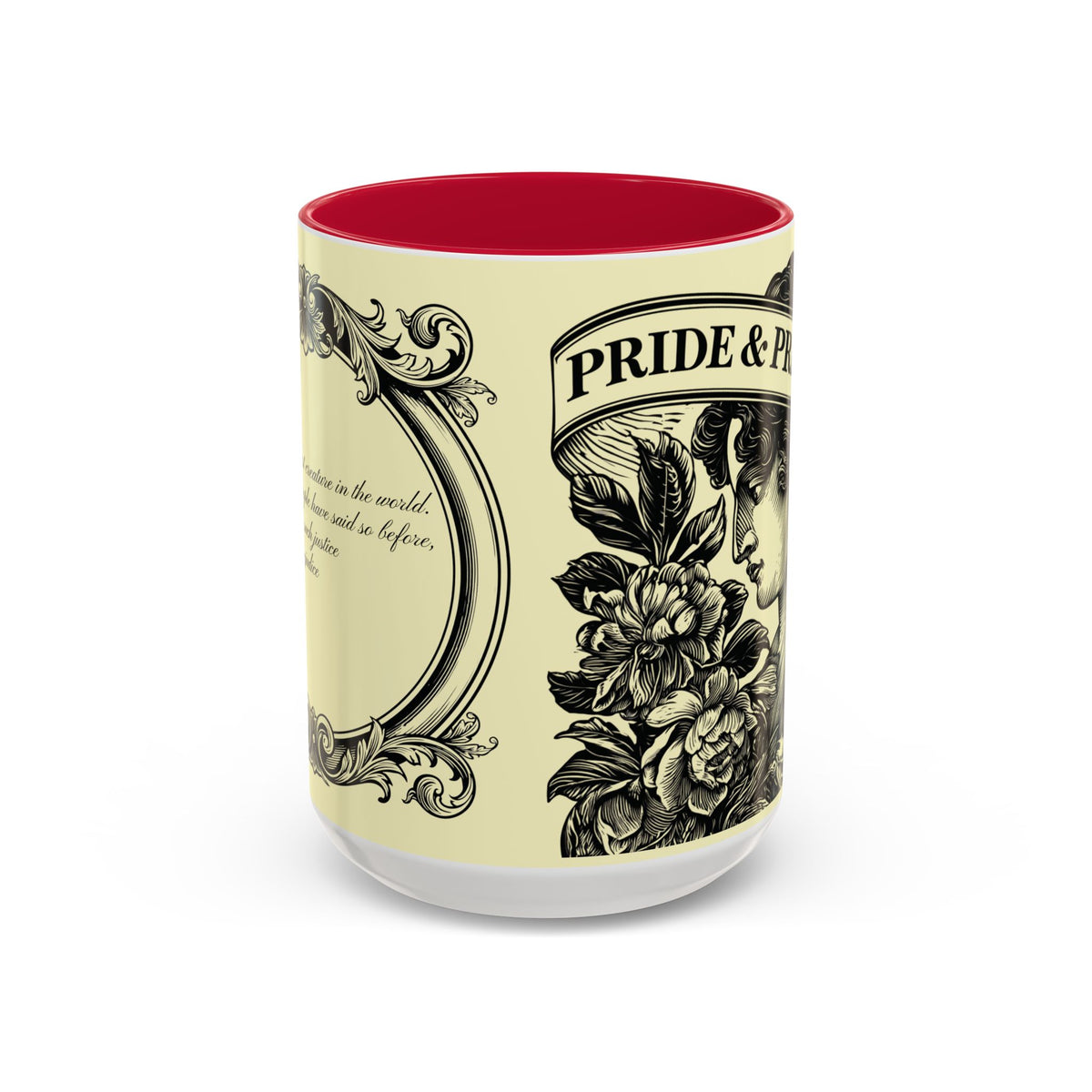 Pride & Prejudice Vintage Floral Mug — “Pride & Prejudice” Ceramic Book Lover Mug (11oz/15oz)