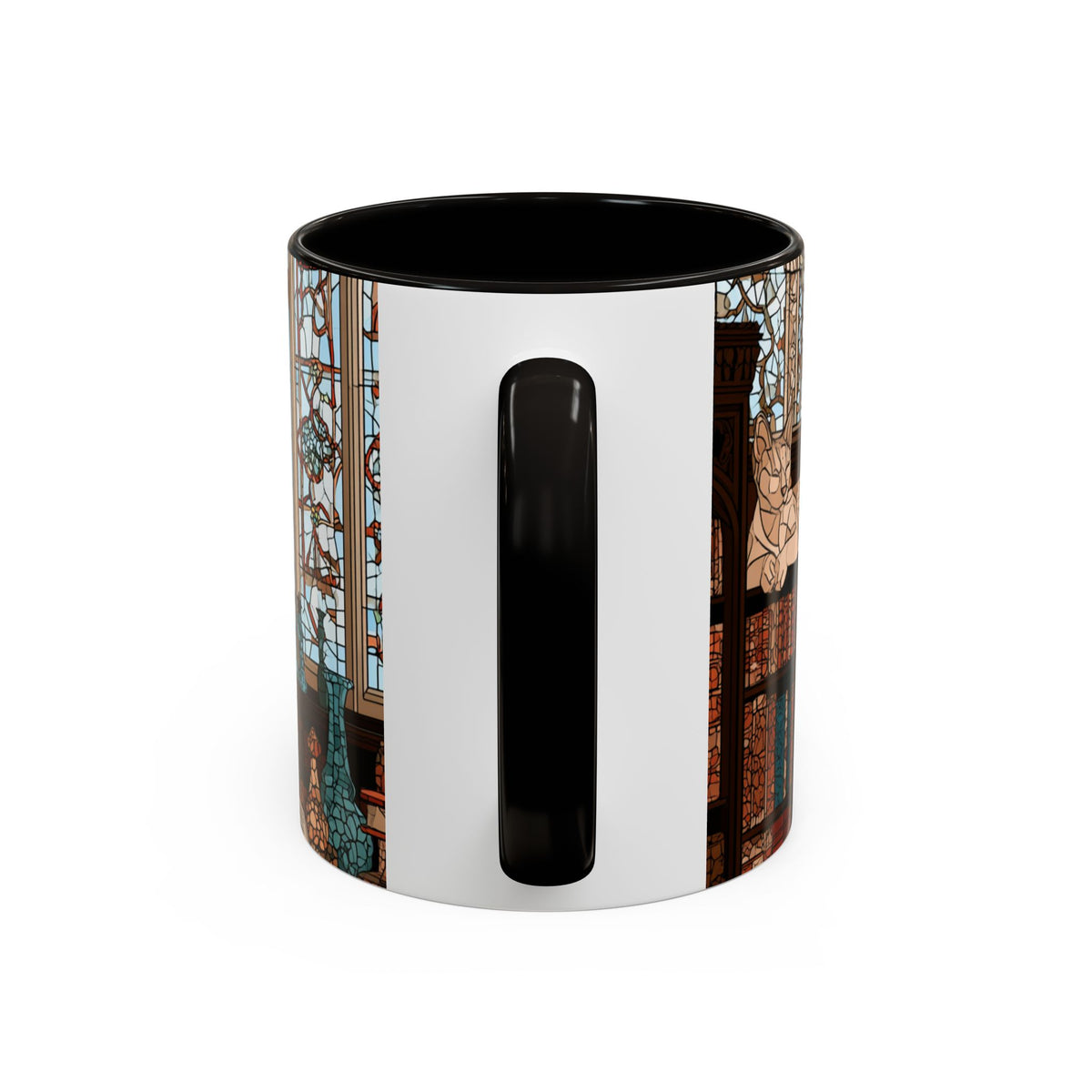 Cozy Library/Bookstore - Stained Glass Illustration Mug | Color Accent Ceramic Mug