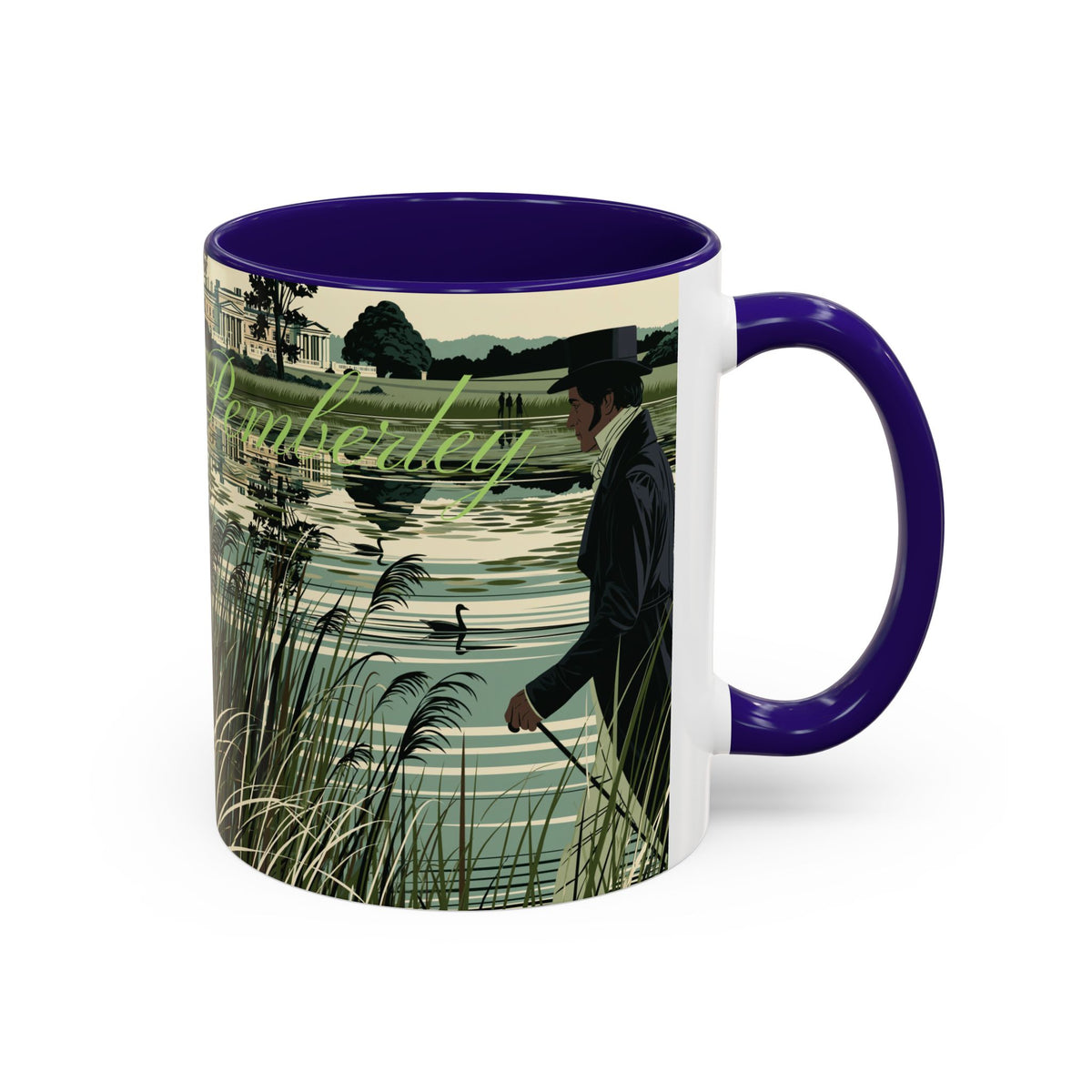 Strolling Lakeside with Mr. Darcy  —  Scenic Lakeside Vintage Gentleman Mug (11oz & 15oz)