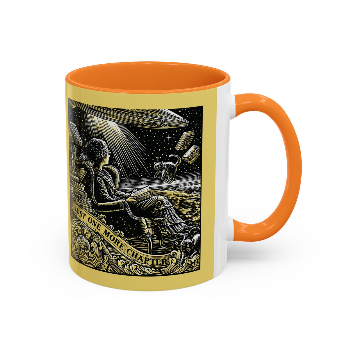 "Just One More Chapter" Under UFO Illustration Mug | Color Accent Coffee Cup