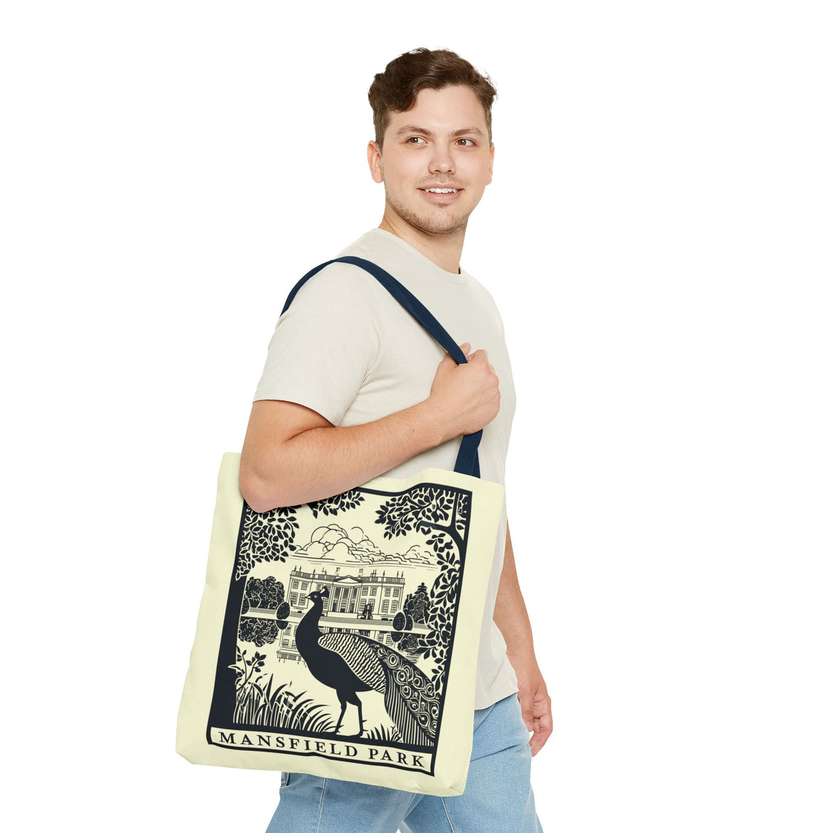 Mansfield Park Illustrated Tote — Vintage Estate Peacock Tote Bag