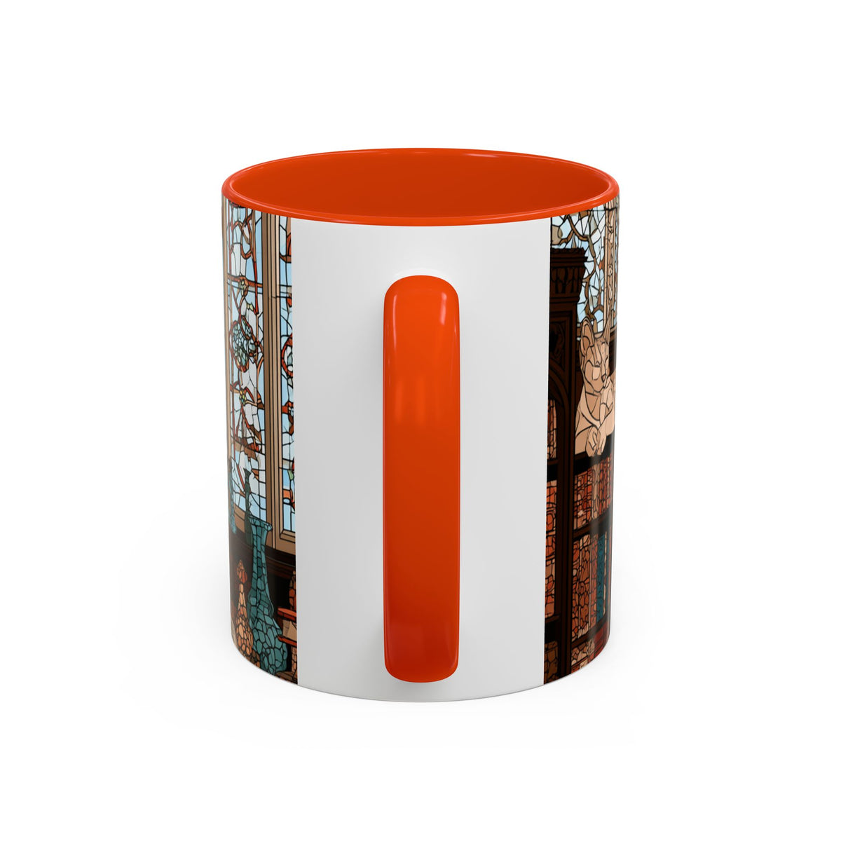 Cozy Library/Bookstore - Stained Glass Illustration Mug | Color Accent Ceramic Mug