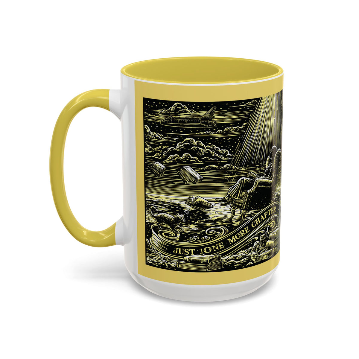 "Just One More Chapter" Under UFO Illustration Mug | Color Accent Coffee Cup