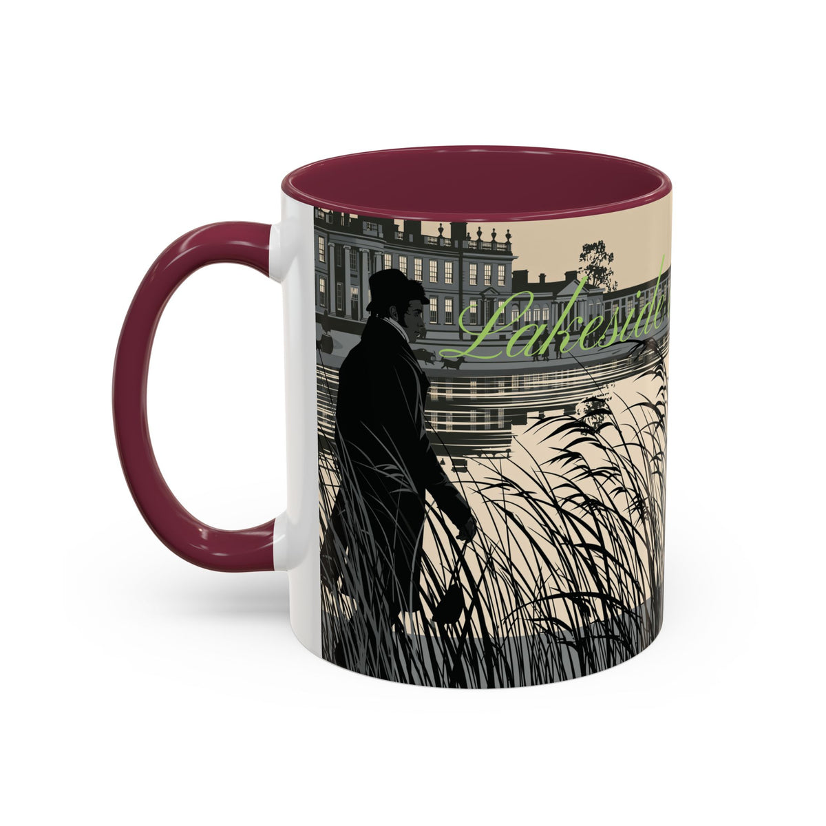 Strolling Lakeside with Mr. Darcy  —  Scenic Lakeside Vintage Gentleman Mug (11oz & 15oz)