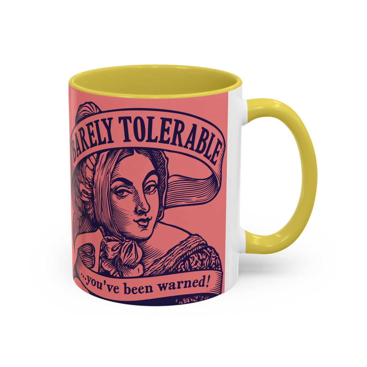 Barely Tolerable Vintage Portrait Mug — Funny Retro Coffee Cup (11oz/15oz)