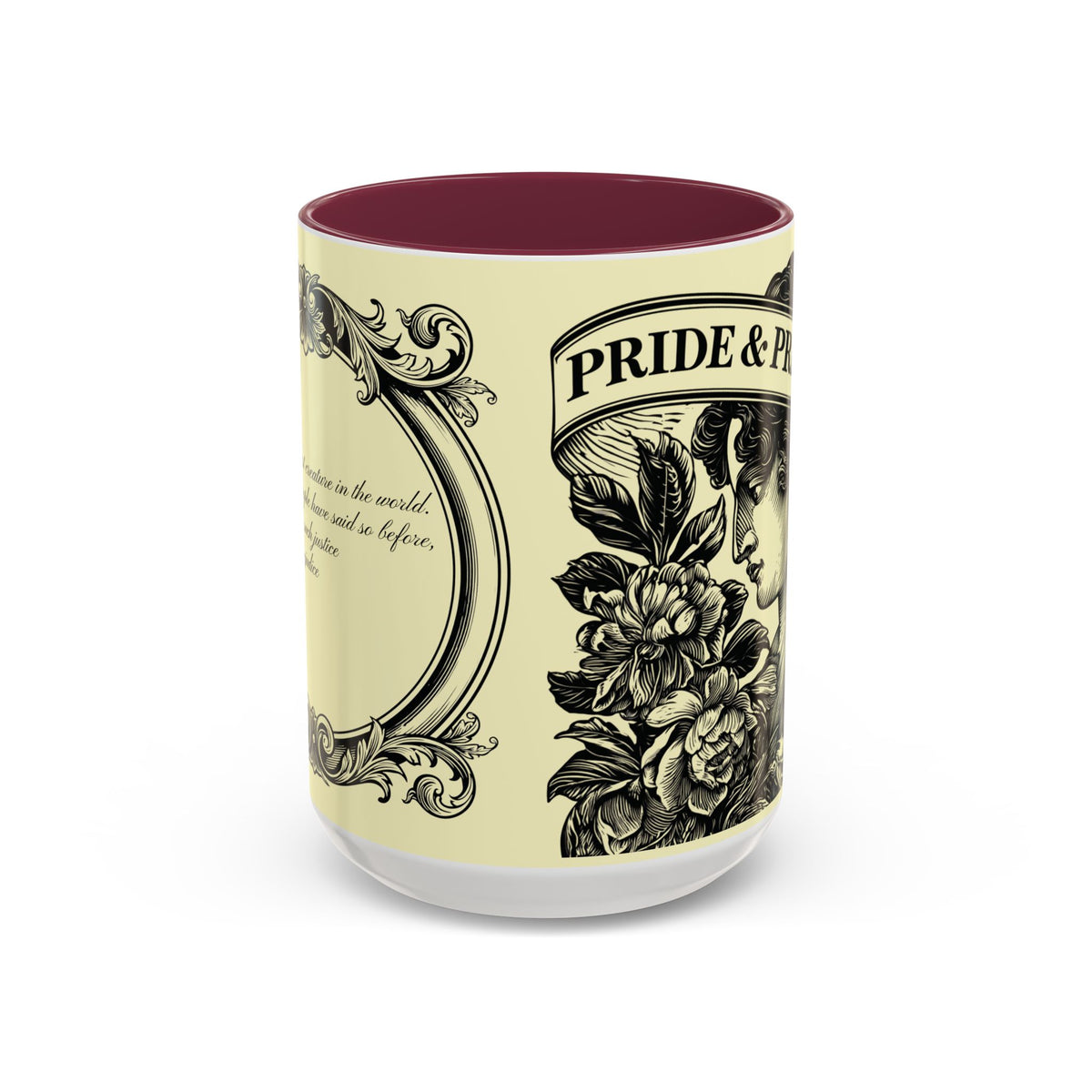 Pride & Prejudice Vintage Floral Mug — “Pride & Prejudice” Ceramic Book Lover Mug (11oz/15oz)