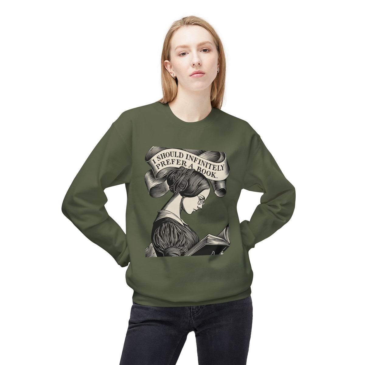 Book Lover Sweatshirt — "I Should Infinitely Prefer a Book" Vintage Reading Crewneck