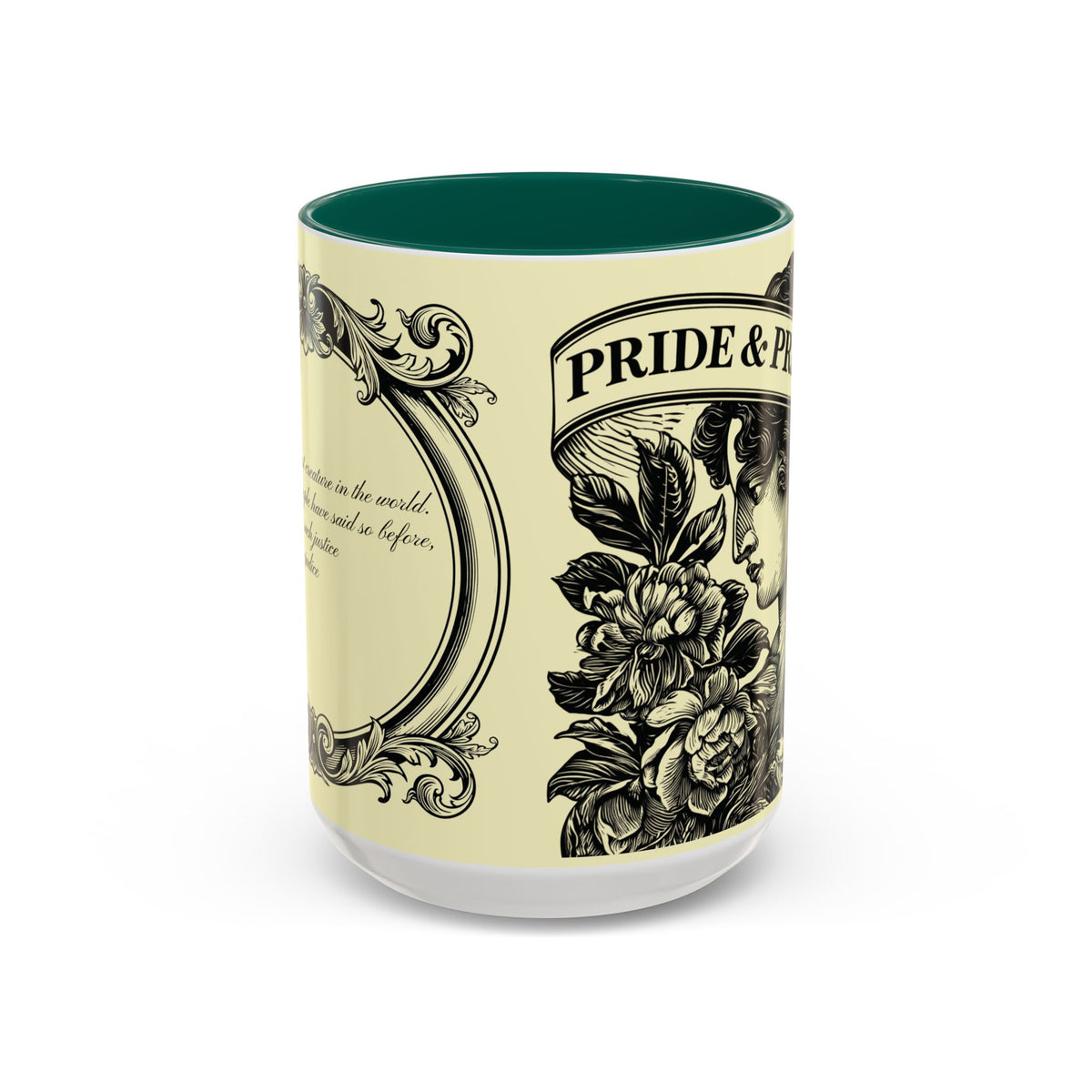 Pride & Prejudice Vintage Floral Mug — “Pride & Prejudice” Ceramic Book Lover Mug (11oz/15oz)