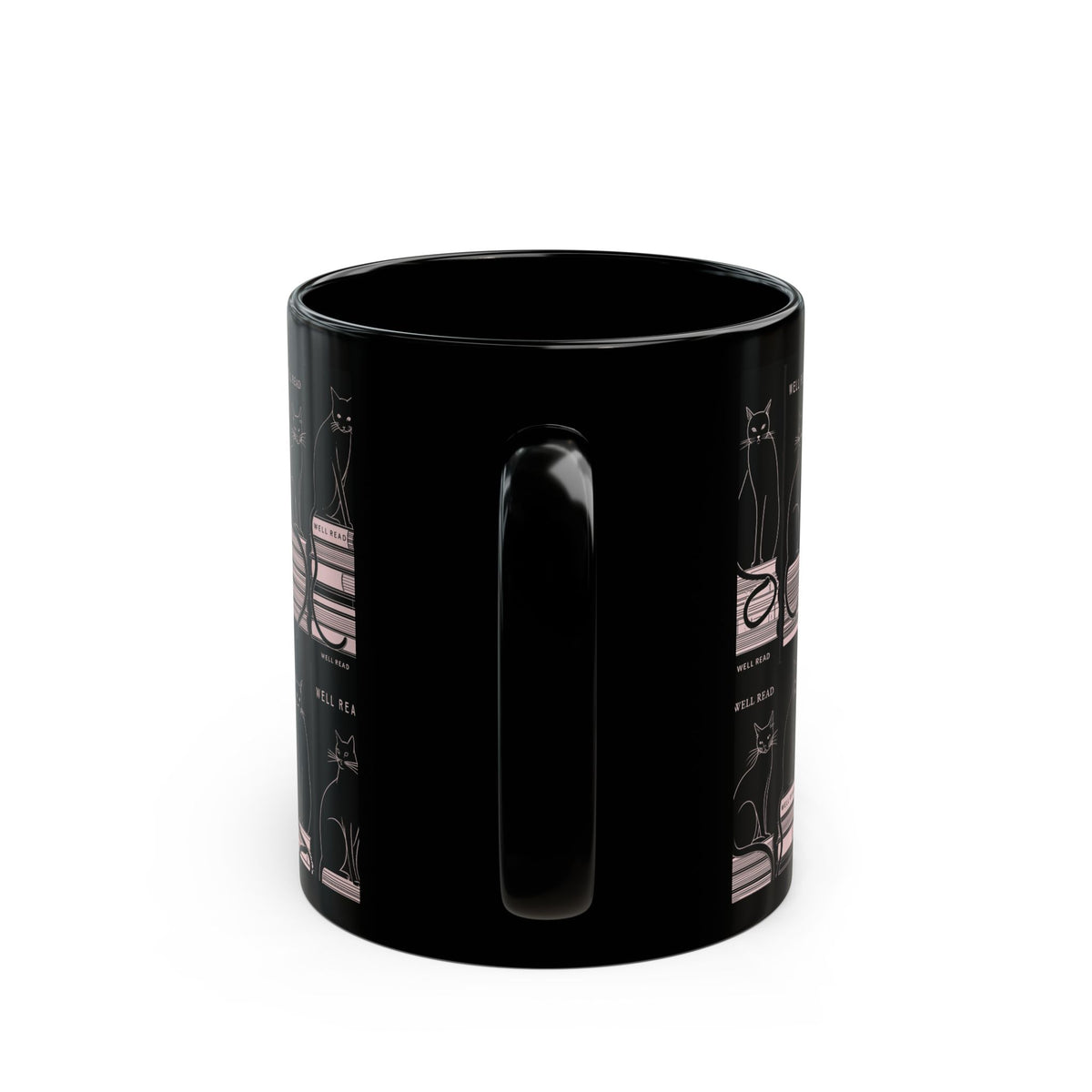 Bookish Black Cat Mug | Reading Cats Pattern on Black Ceramic Mug