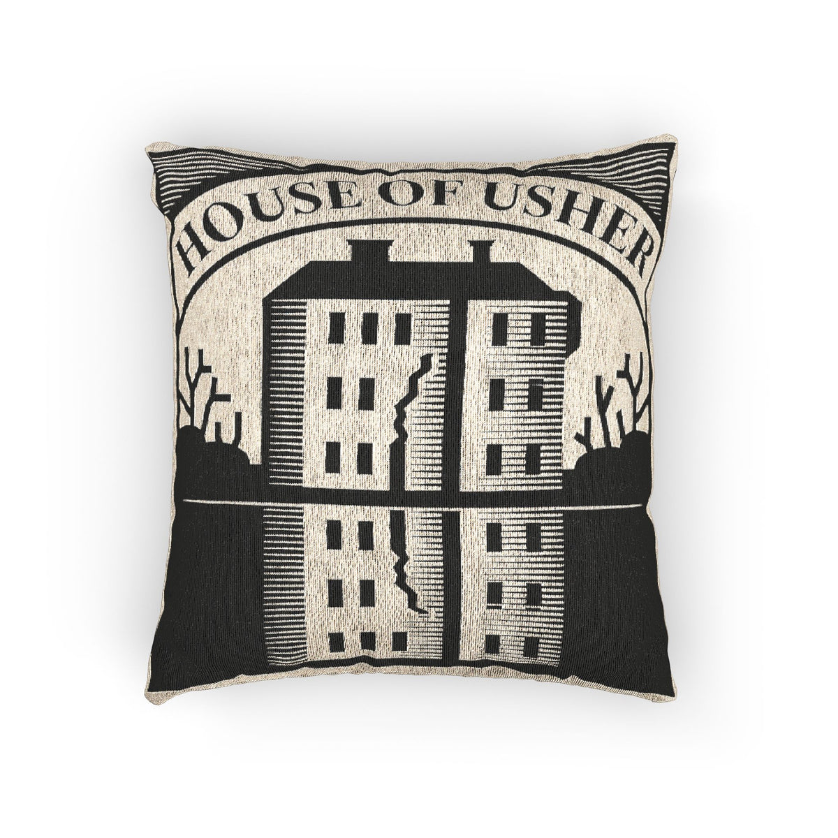 House of Usher Illustration Woven Pillow | Gothic Edgar Allan Poe Decor