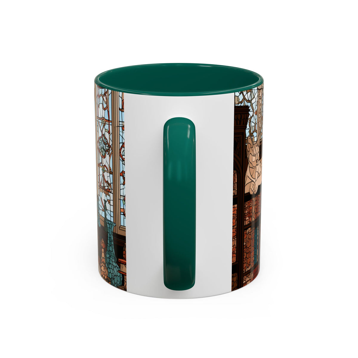 Cozy Library/Bookstore - Stained Glass Illustration Mug | Color Accent Ceramic Mug