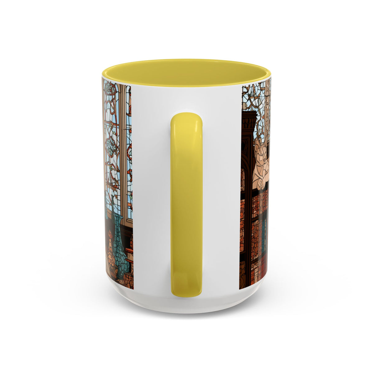 Cozy Library/Bookstore - Stained Glass Illustration Mug | Color Accent Ceramic Mug