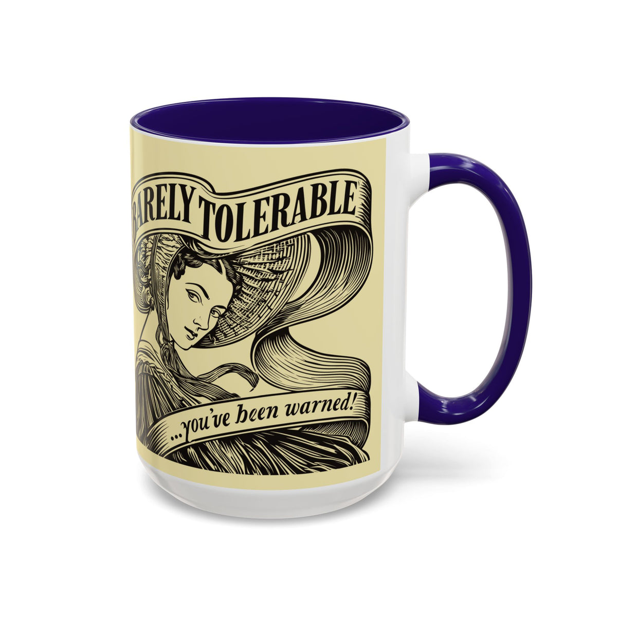 Vintage 'Barely Tolerable' Illustration Coffee Mug (11oz/15oz)