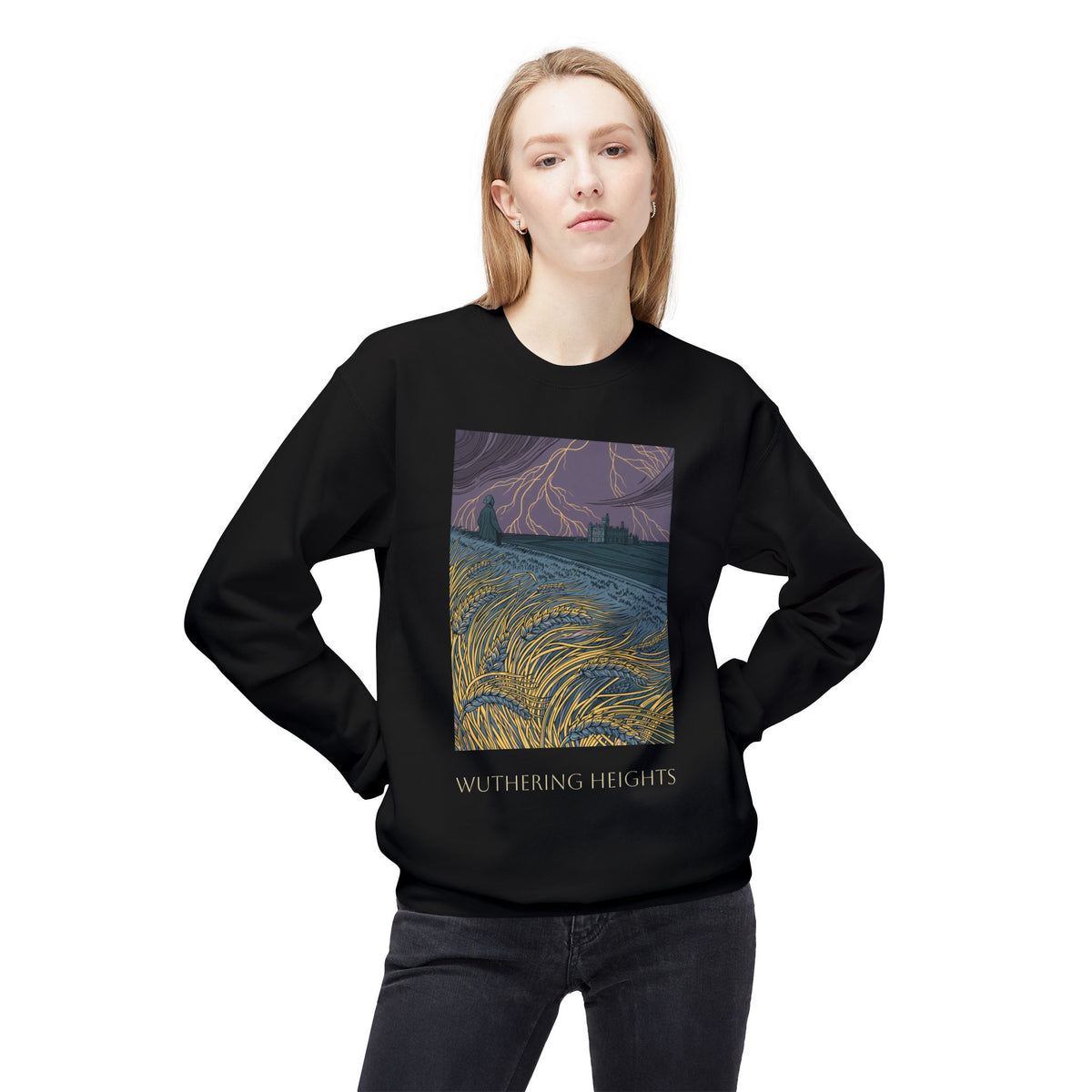 Wurthering Heights Crewneck Sweatshirt — Moorscape "I'd Marry the Storm Again"