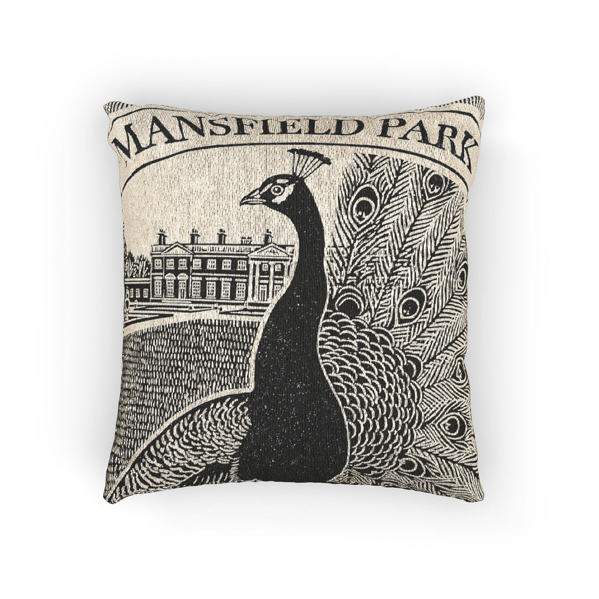 Mansfield Park - Peacock Illustration Woven Pillow | Manor House Tapestry