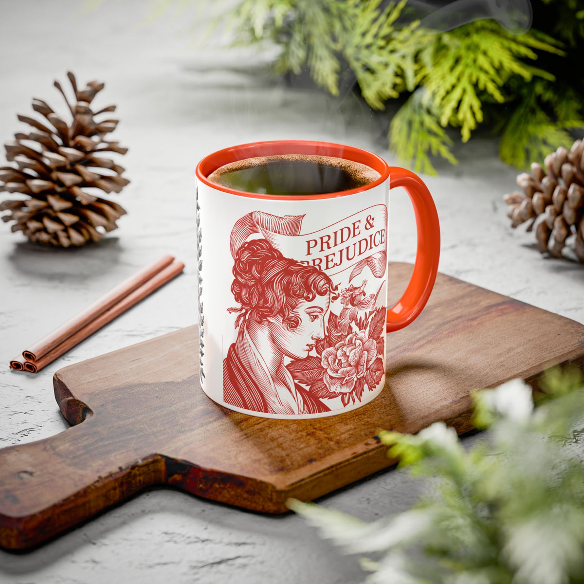 "...follies and nonsense" Elizabeth Bennet Quote  —  Pride & Prejudice Floral Mug (11oz/15oz)
