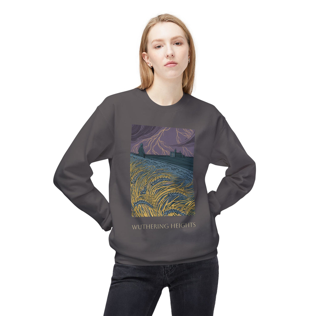 Wurthering Heights Crewneck Sweatshirt — Moorscape "I'd Marry the Storm Again"