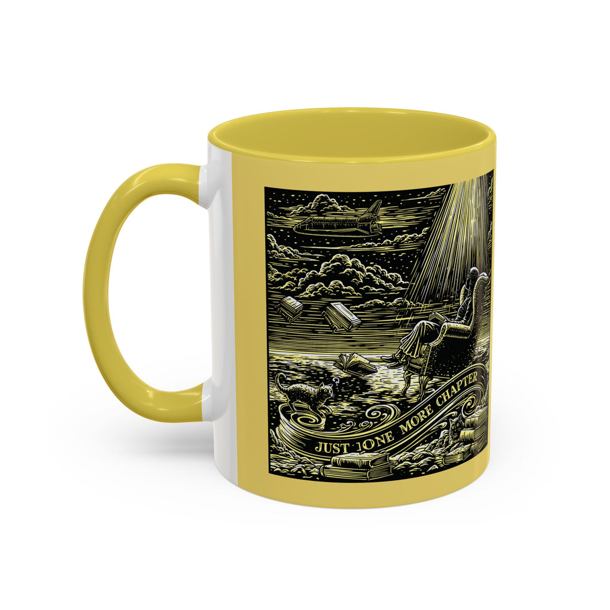 "Just One More Chapter" Under UFO Illustration Mug | Color Accent Coffee Cup
