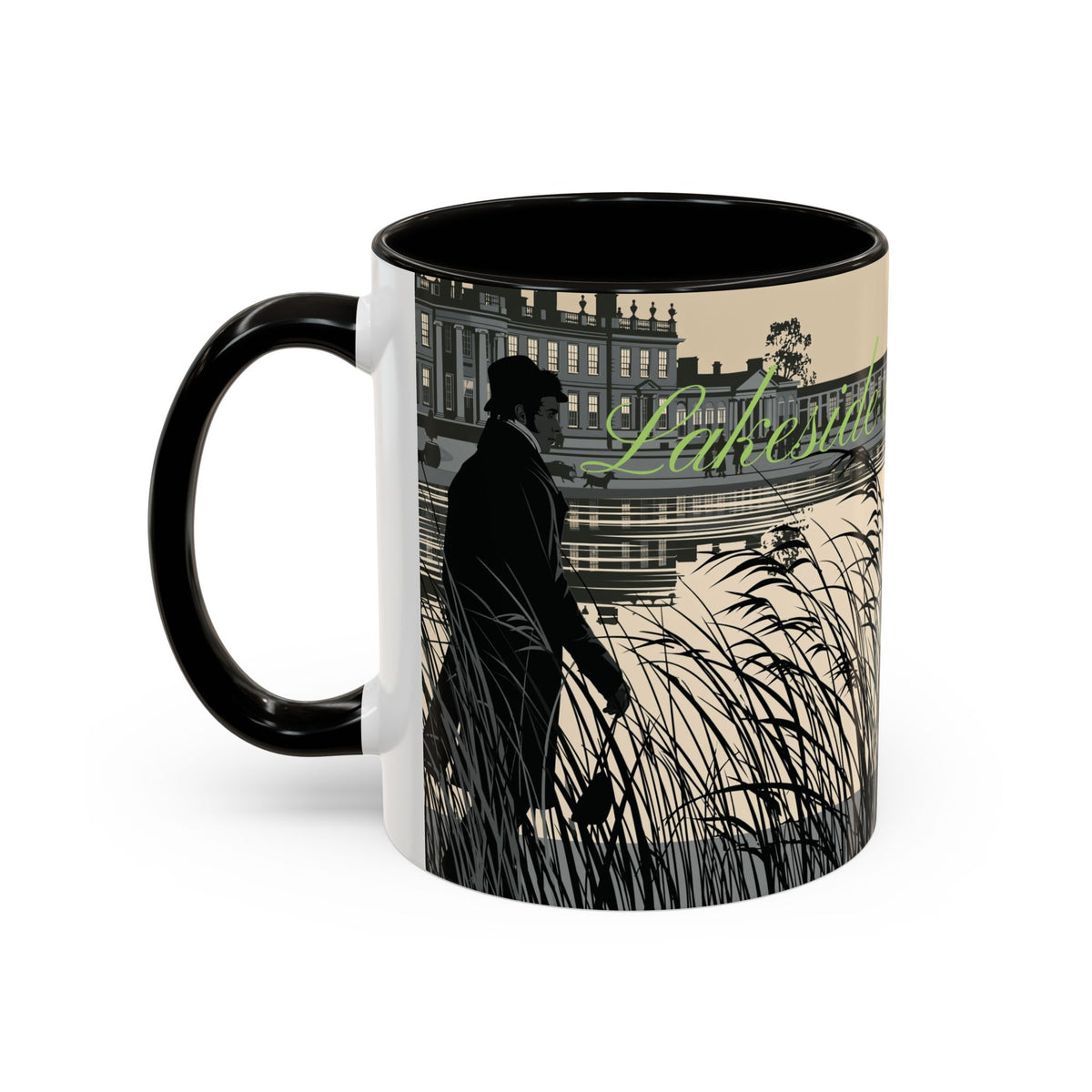 Strolling Lakeside with Mr. Darcy  —  Scenic Lakeside Vintage Gentleman Mug (11oz & 15oz)