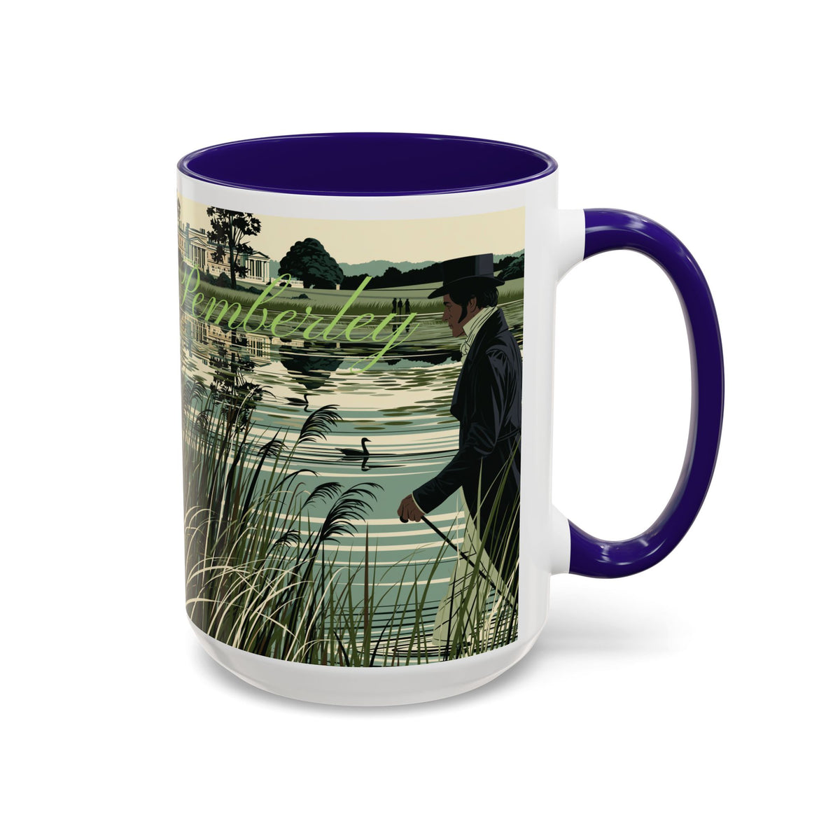 Strolling Lakeside with Mr. Darcy  —  Scenic Lakeside Vintage Gentleman Mug (11oz & 15oz)