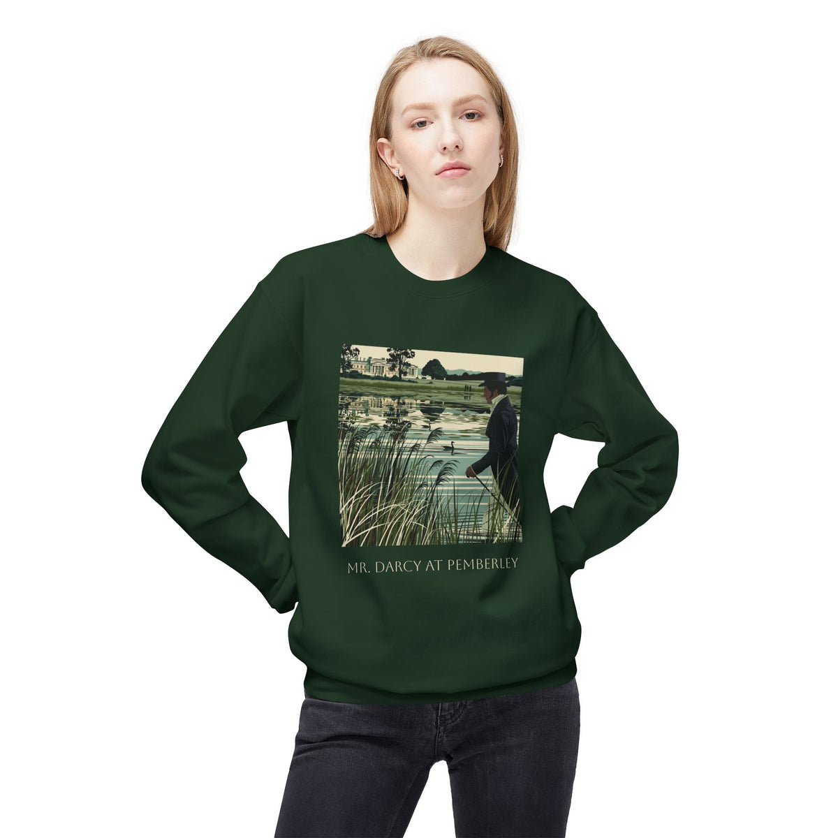 Mr. Darcy Crewneck Sweatshirt — "Mr. Darcy at Pemberley" Classic Jane Austen Sweatshirt