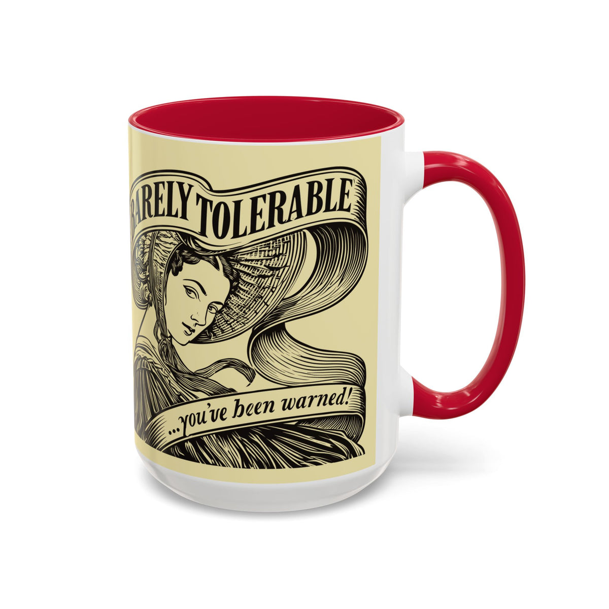 Vintage 'Barely Tolerable' Illustration Coffee Mug (11oz/15oz)