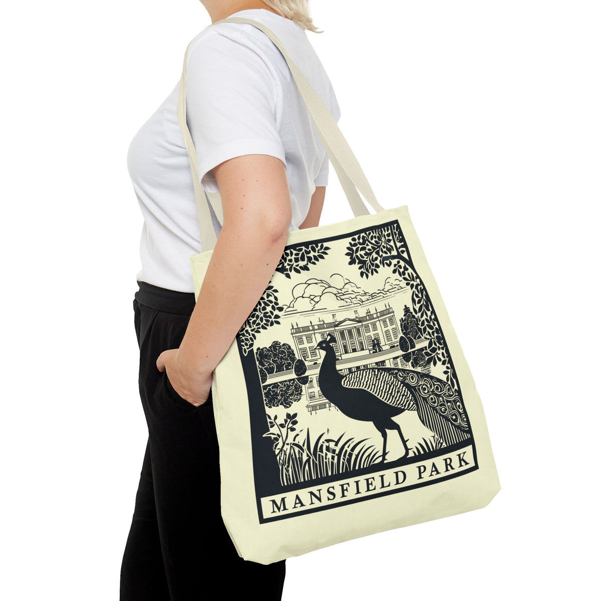 Mansfield Park Illustrated Tote — Vintage Estate Peacock Tote Bag
