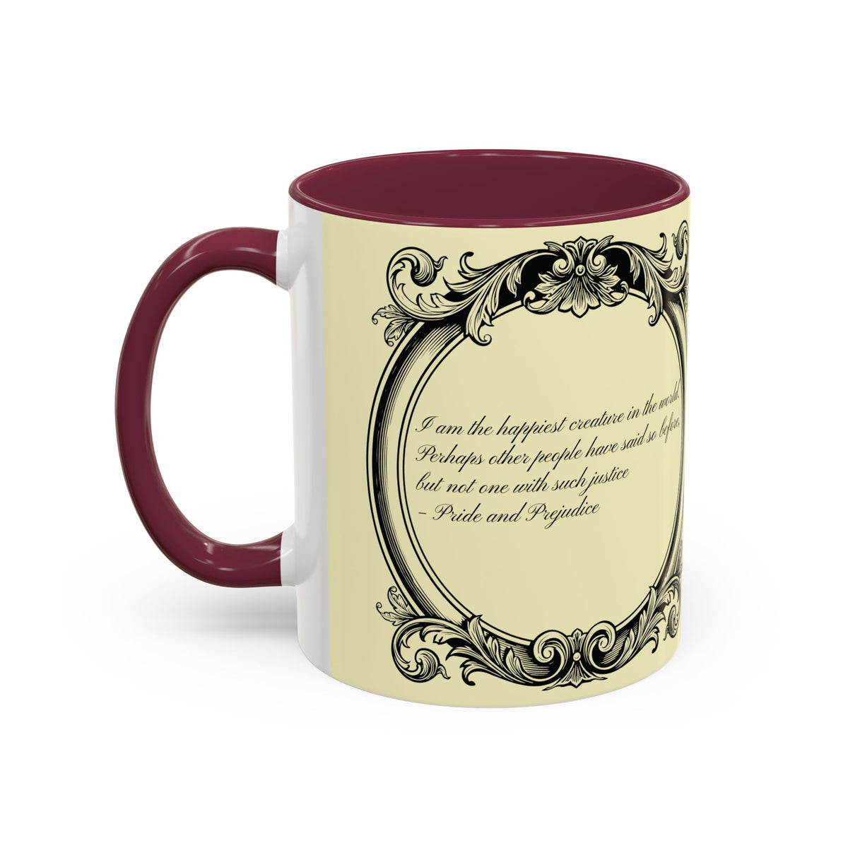 Pride & Prejudice Vintage Floral Mug — “Pride & Prejudice” Ceramic Book Lover Mug (11oz/15oz)