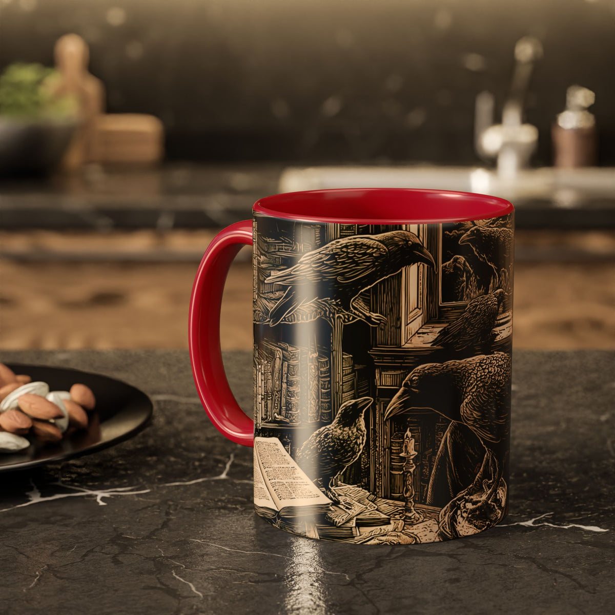 Edgar Allan Poe Raven Portrait Mug | Ceramic Coffee Cup
