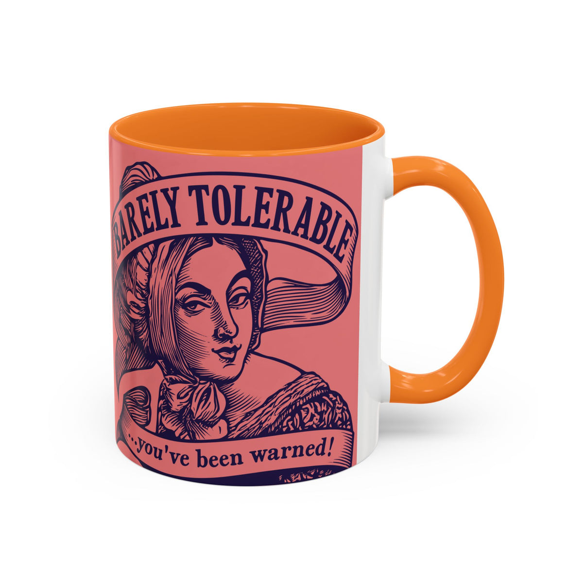 Barely Tolerable Vintage Portrait Mug — Funny Retro Coffee Cup (11oz/15oz)