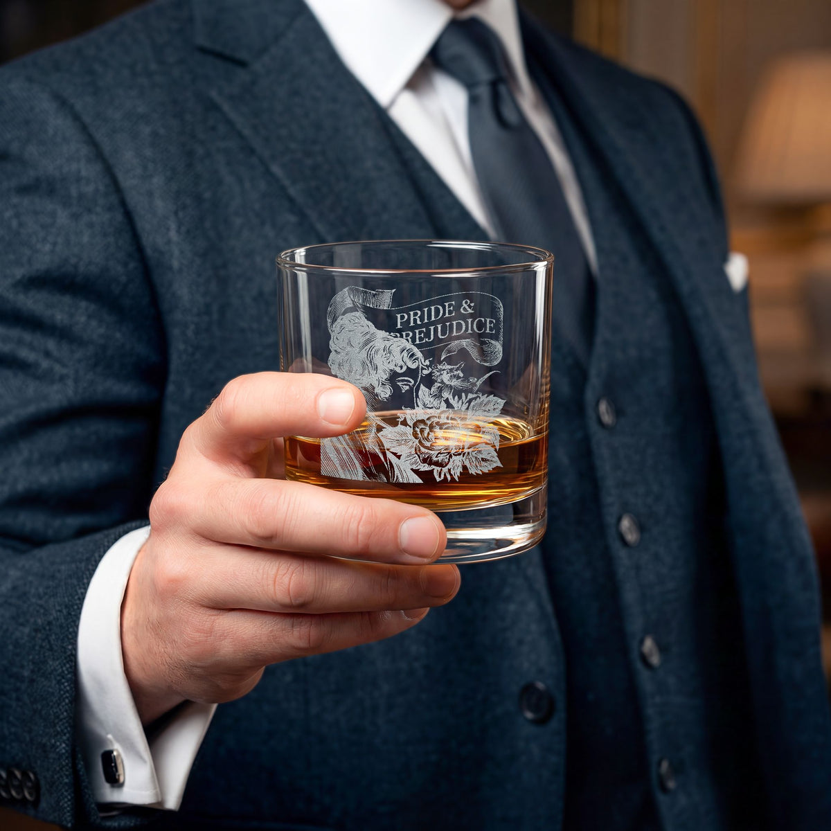 Pride & Prejudice Whiskey Engraved Glass – 10.5 oz Classic Rocks Tumbler
