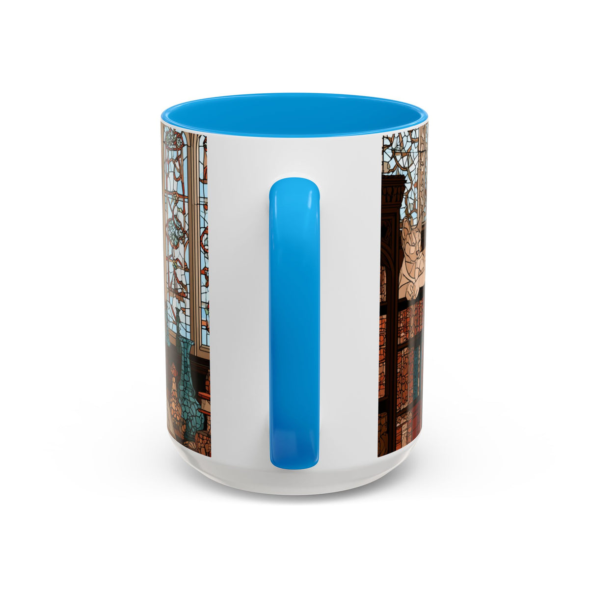 Cozy Library/Bookstore - Stained Glass Illustration Mug | Color Accent Ceramic Mug