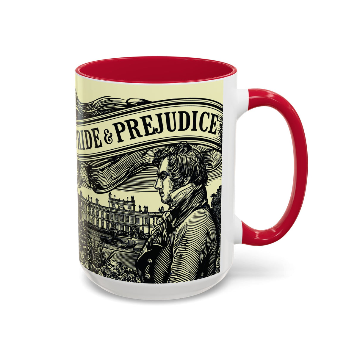 Pride & Prejudice Vintage Illustration Ceramic Mug — Mr. Darcy at Pemberley with Quote (11oz/15oz)
