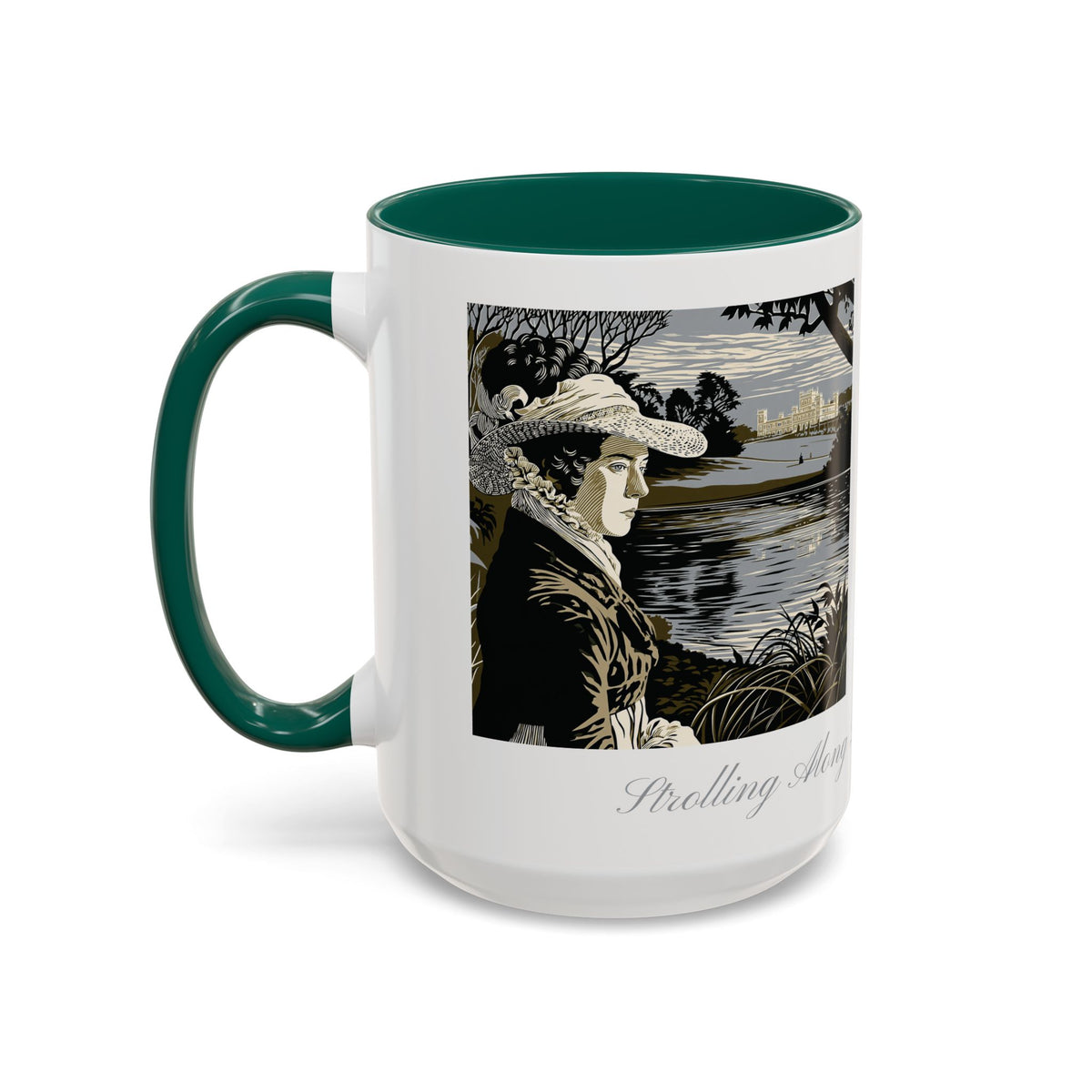 'Strolling Pemberley' Ceramic Coffee Cup — Vintage Regency Silhouette Mug