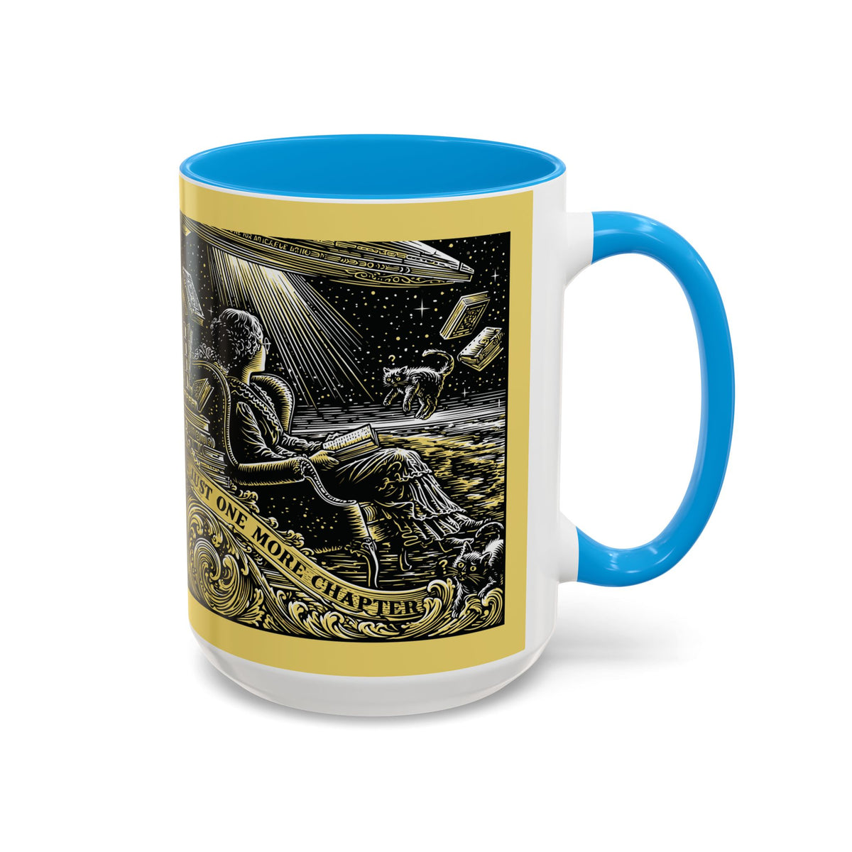 "Just One More Chapter" Under UFO Illustration Mug | Color Accent Coffee Cup