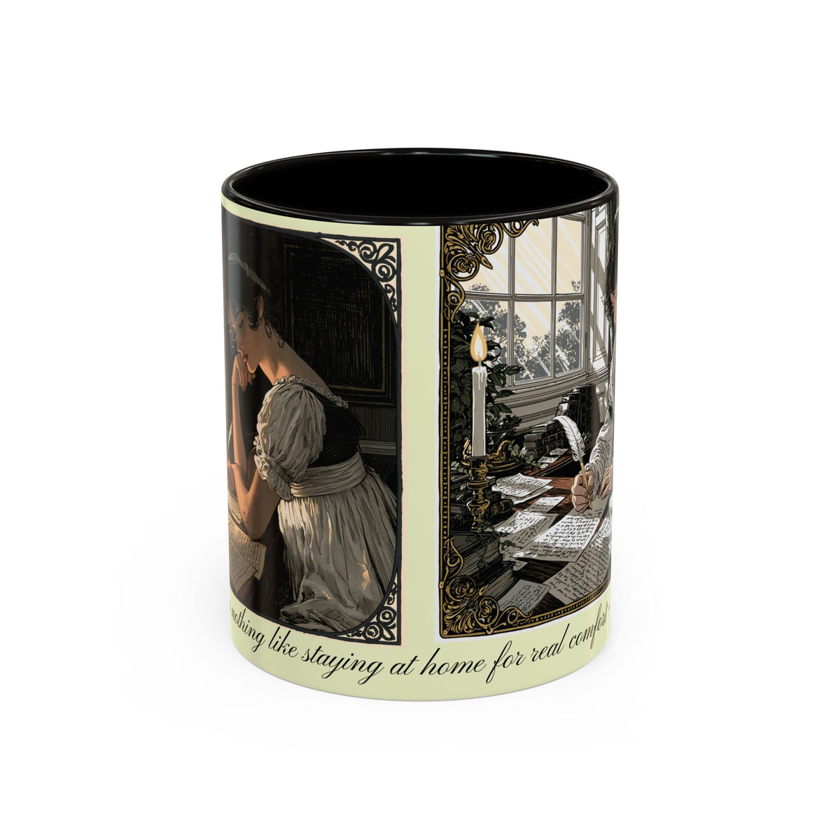 Regency Tea Quote Mug — 'Young Jane Austen Writing at Her Desk' Ceramic Coffee & Tea Cup (11oz/15oz)