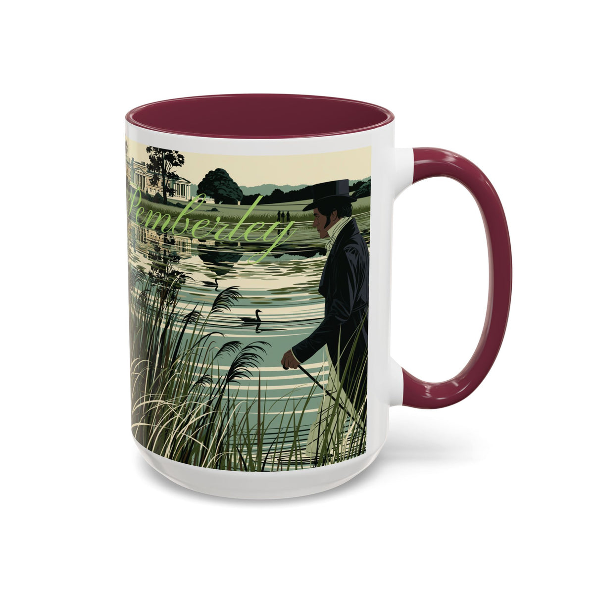 Strolling Lakeside with Mr. Darcy  —  Scenic Lakeside Vintage Gentleman Mug (11oz & 15oz)