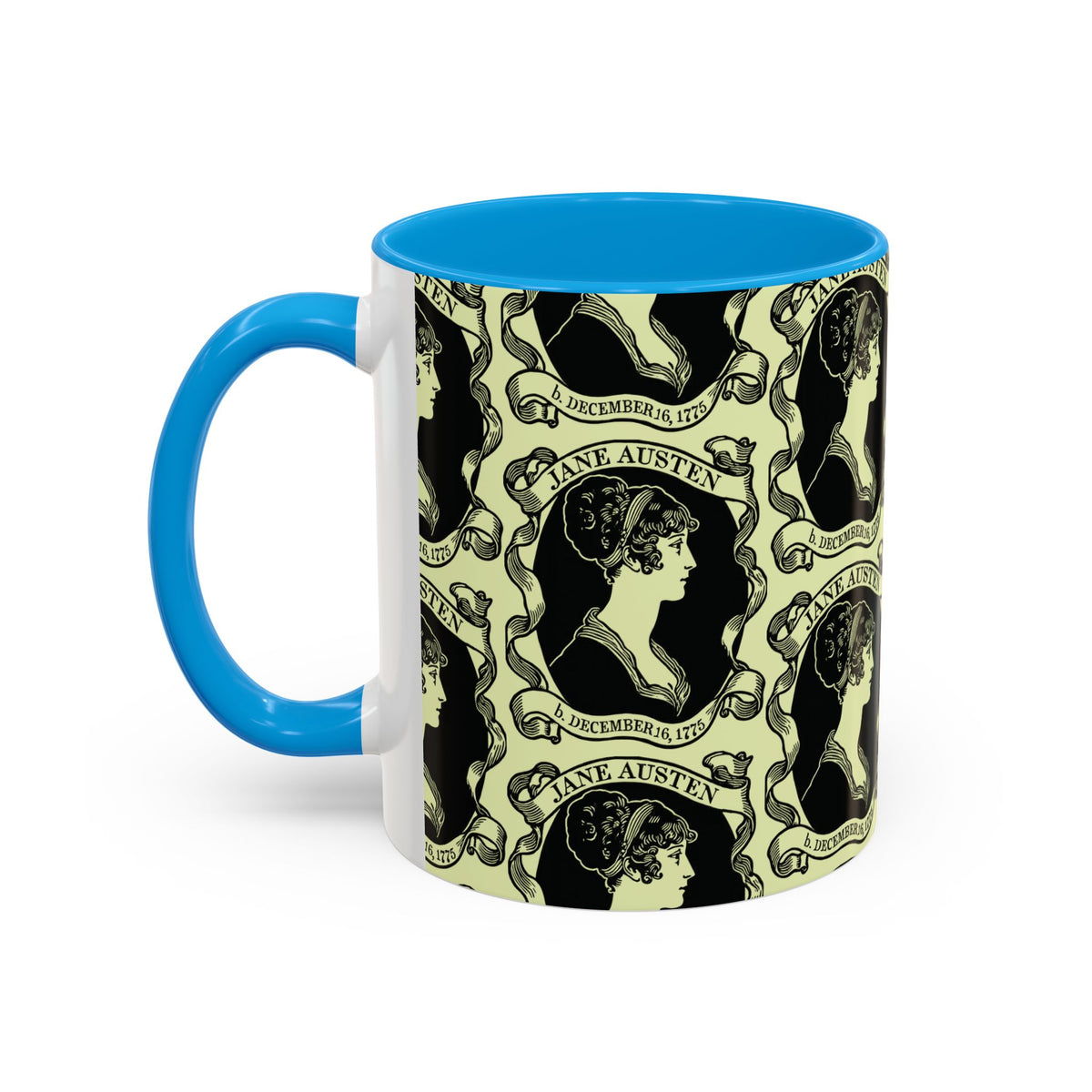 Jane Austen Cameo Pattern Coffee Mug — Literary Tea & Coffee Cup (11oz/15oz)