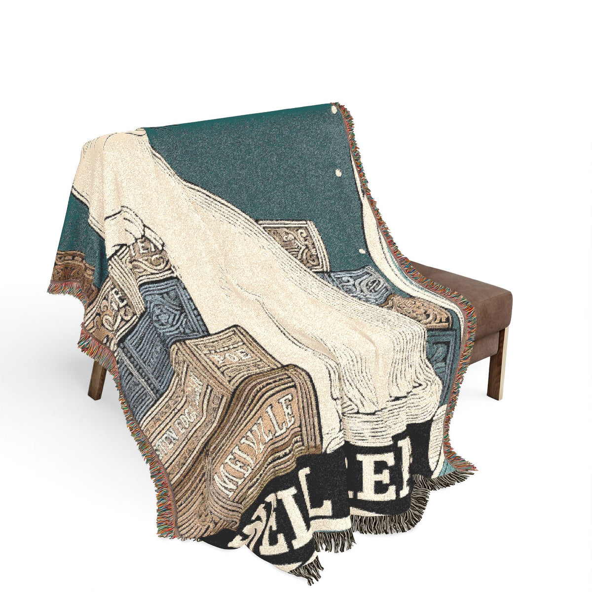 White Cat Library Motif Woven Blanket | Well Read Bookish Throw