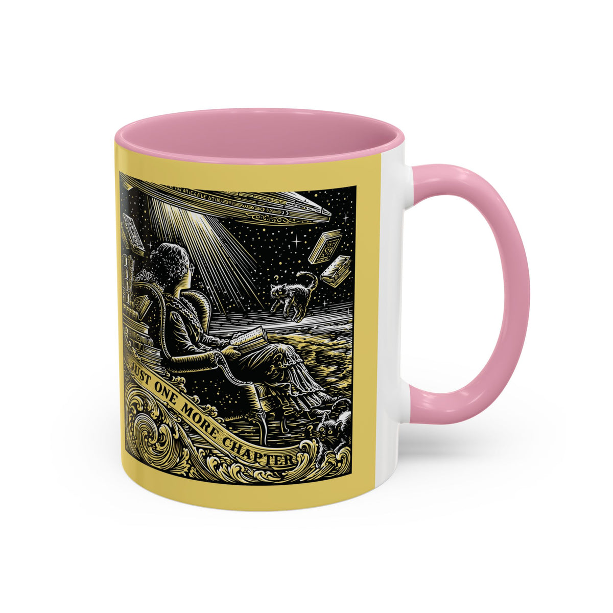 "Just One More Chapter" Under UFO Illustration Mug | Color Accent Coffee Cup