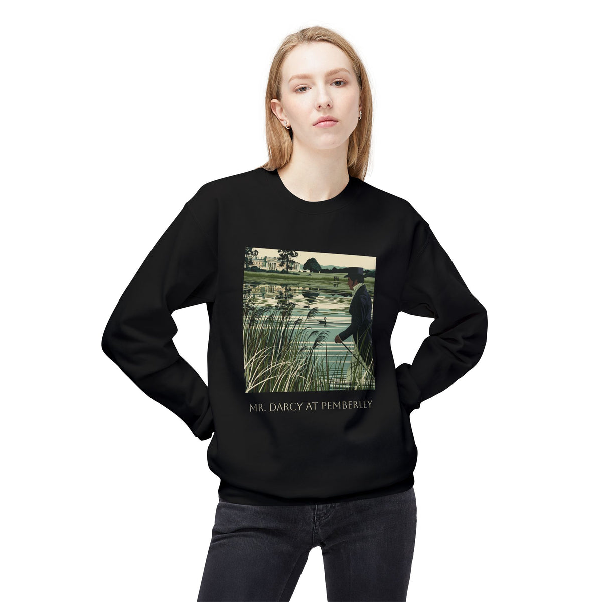 Mr. Darcy Crewneck Sweatshirt — "Mr. Darcy at Pemberley" Classic Jane Austen Sweatshirt