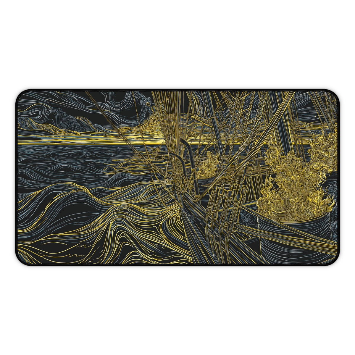 PEQUOD Illustration Desk Mat | Melville Inspired Nautical Wave Art