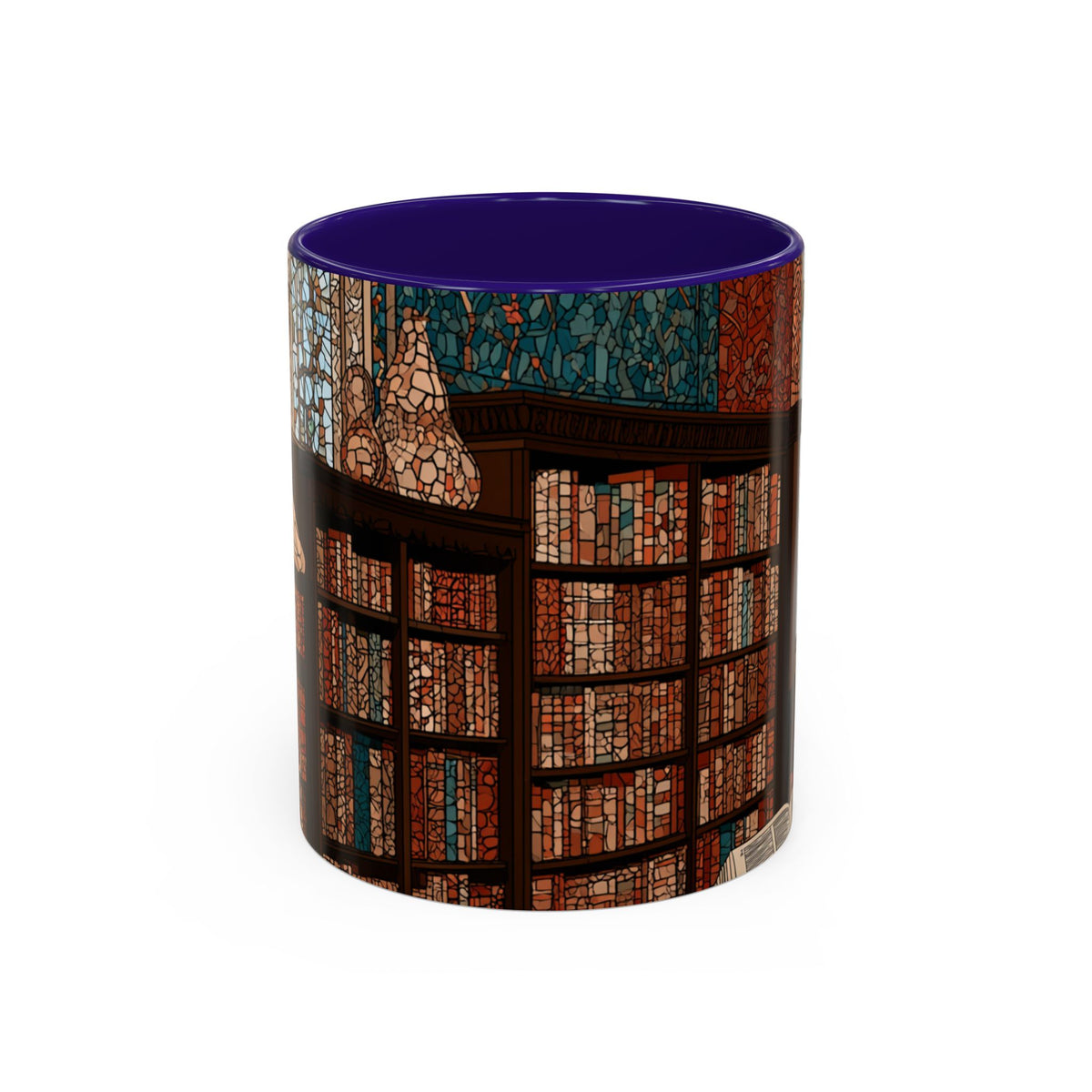 Cozy Library/Bookstore - Stained Glass Illustration Mug | Color Accent Ceramic Mug