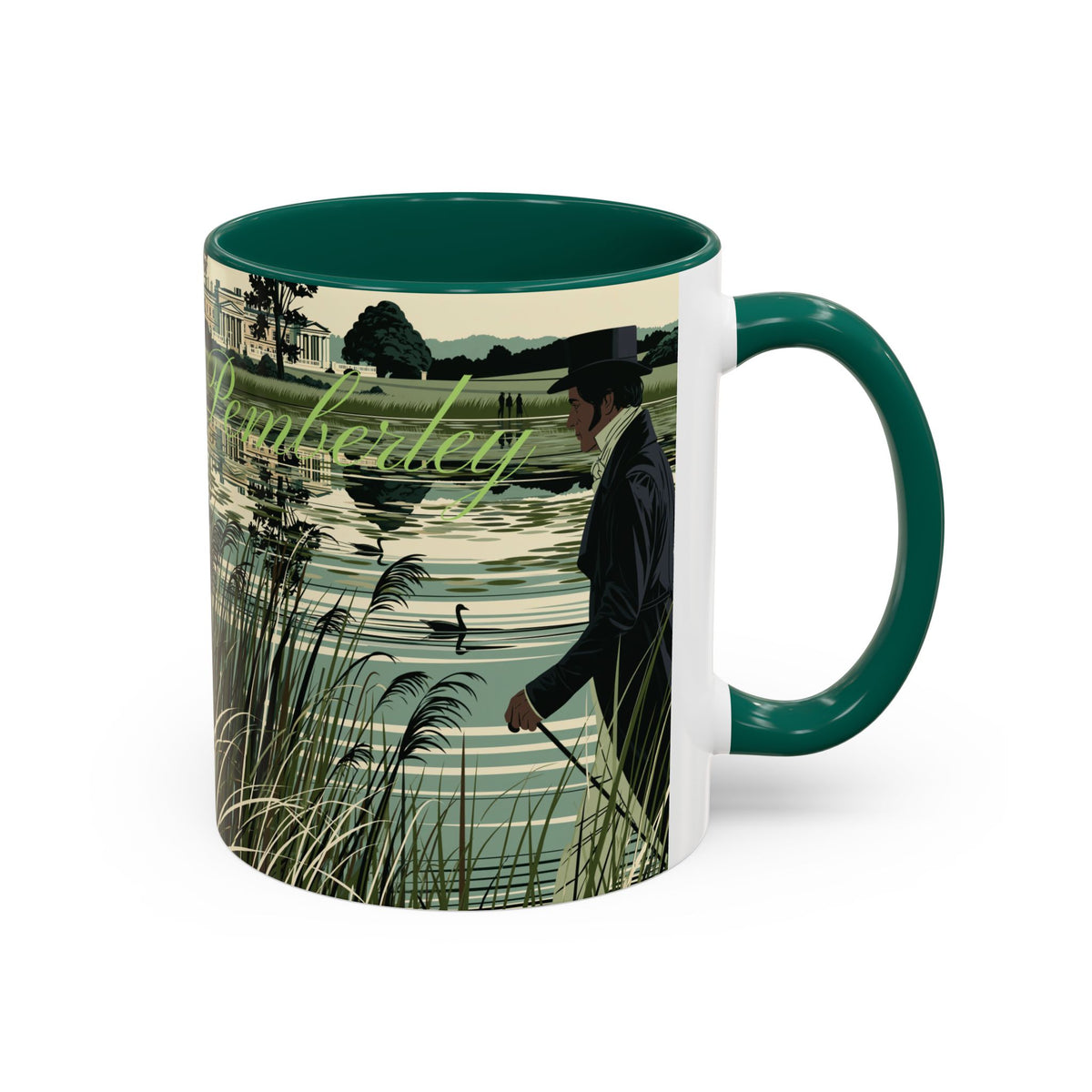 Strolling Lakeside with Mr. Darcy  —  Scenic Lakeside Vintage Gentleman Mug (11oz & 15oz)
