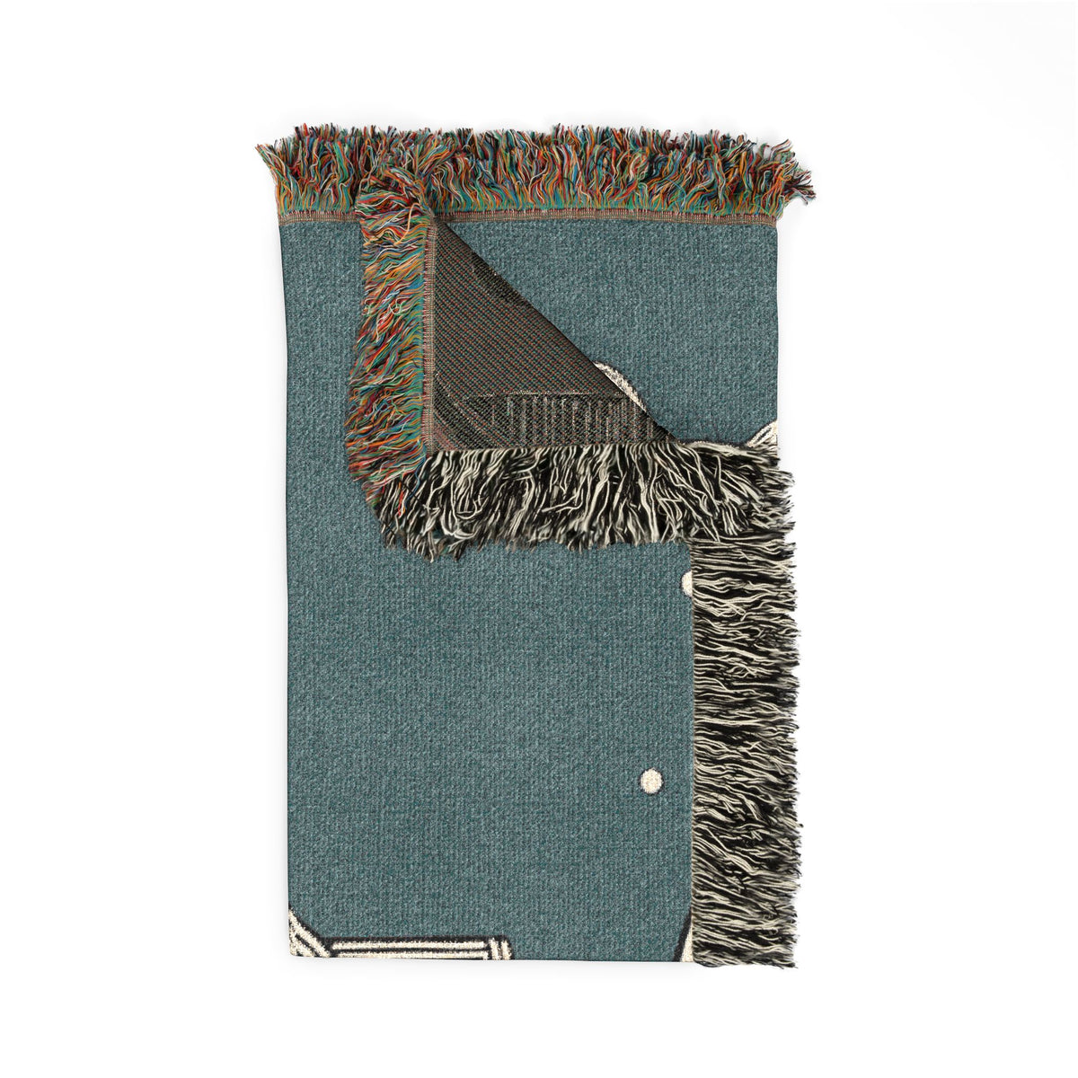 White Cat Library Motif Woven Blanket | Well Read Bookish Throw