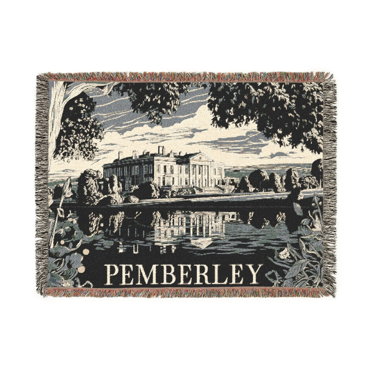 Pemberley Estate Illustration Woven Blanket | Literary Home Decor - Jane Austen